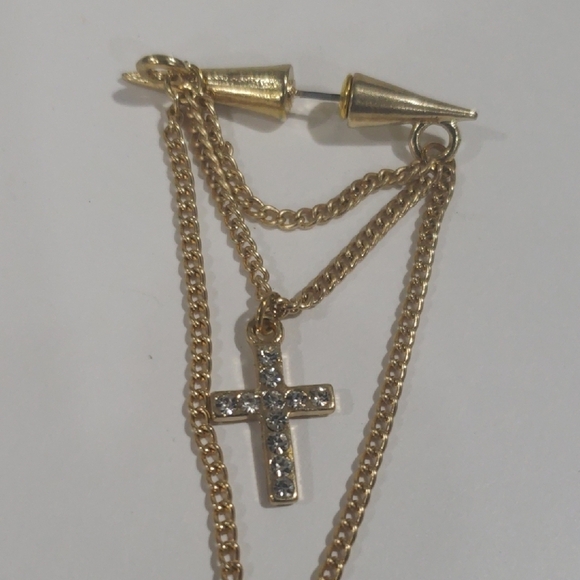 Gold-tone Layered Chain Sparkling Crosses Drop Earrings 3.5-in - Women's Jewelry - Picture 5 of 7